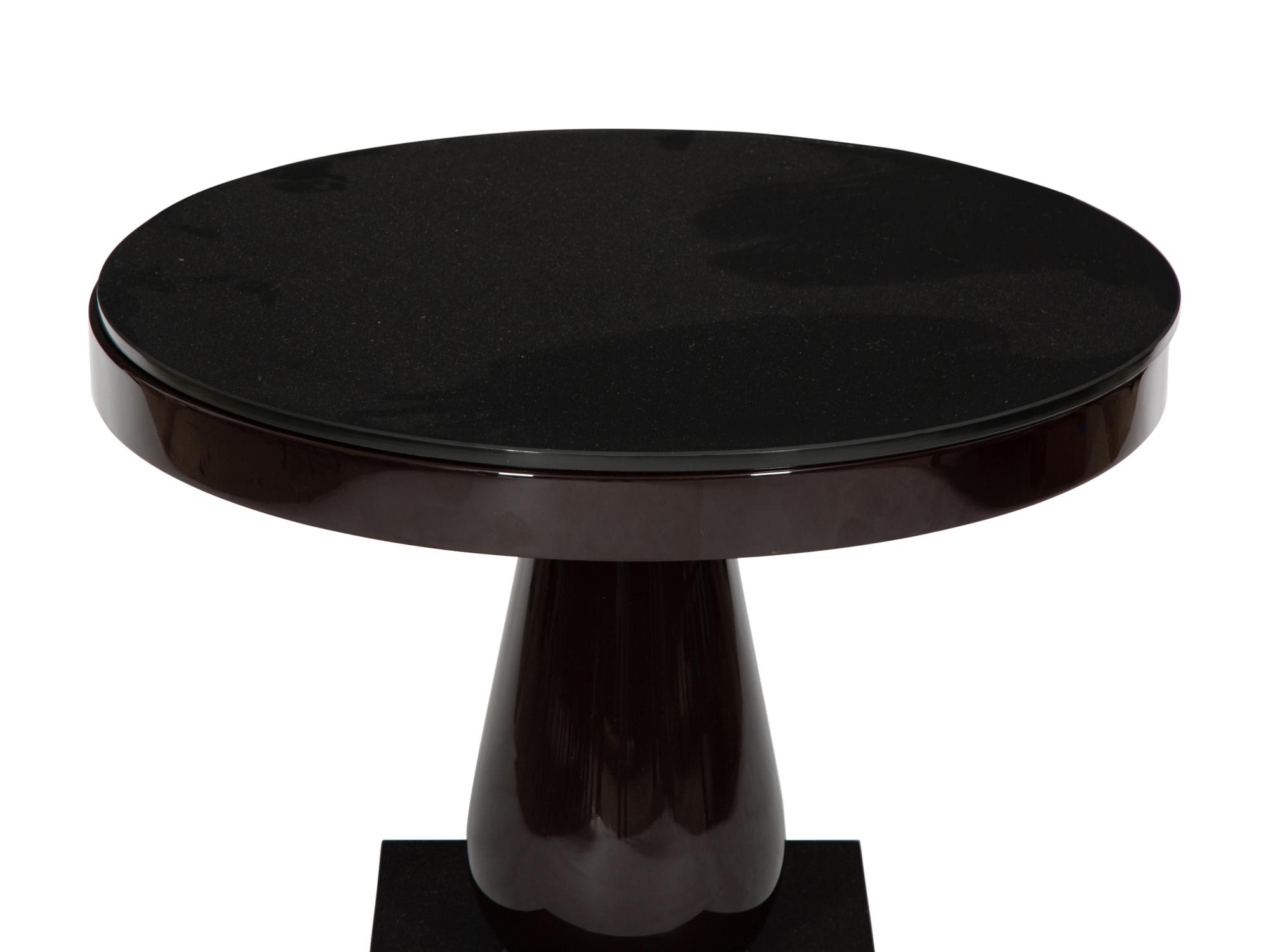 A Contemporary Black Lacquer Side Table with Black Glass Top