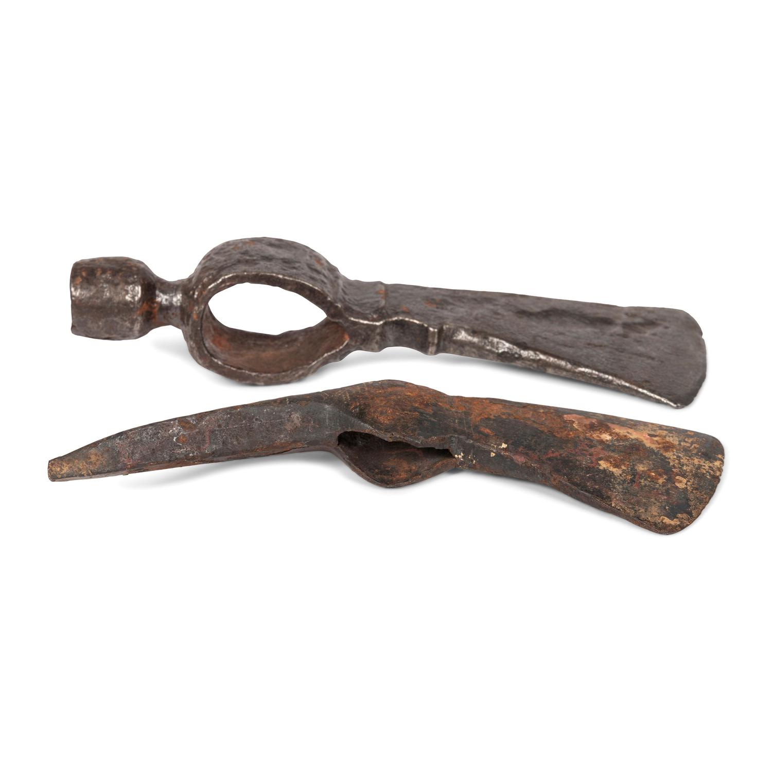 Spike Tomahawk and Pipe Tomahawk Heads — lot of 2, both hand-forged