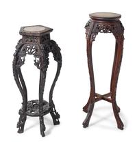 Two Chinese Export Marble Inset Rosewood Side Stands