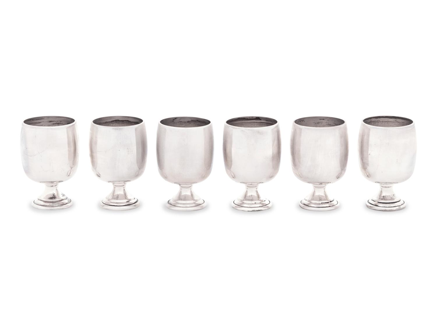 A Set of Six American Silver Cordials