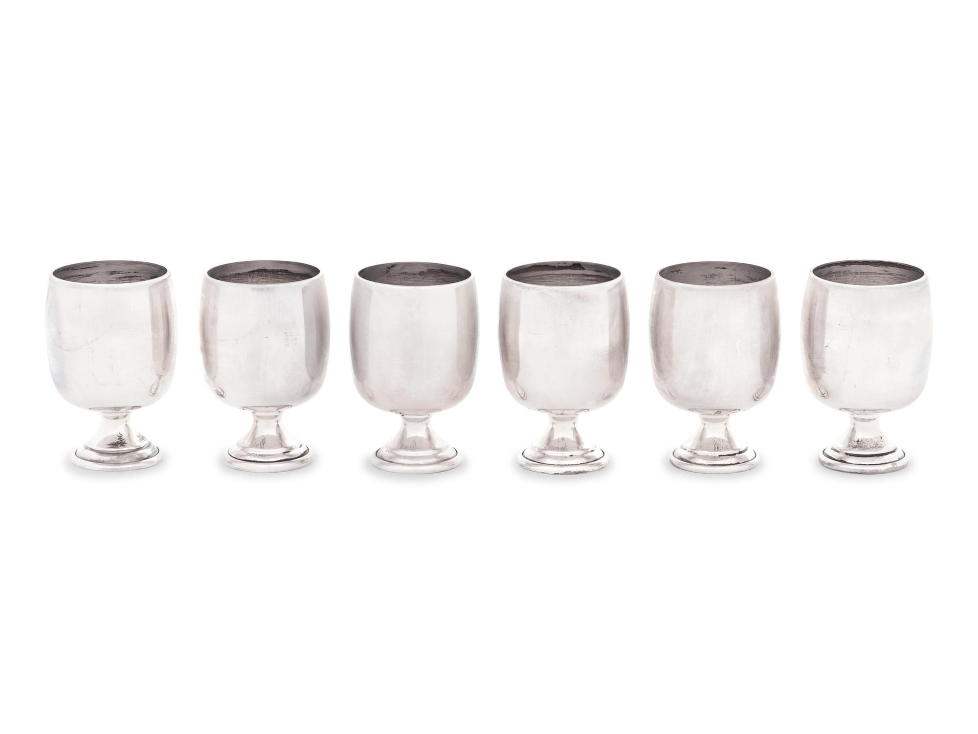 A Set of Six American Silver Cordials