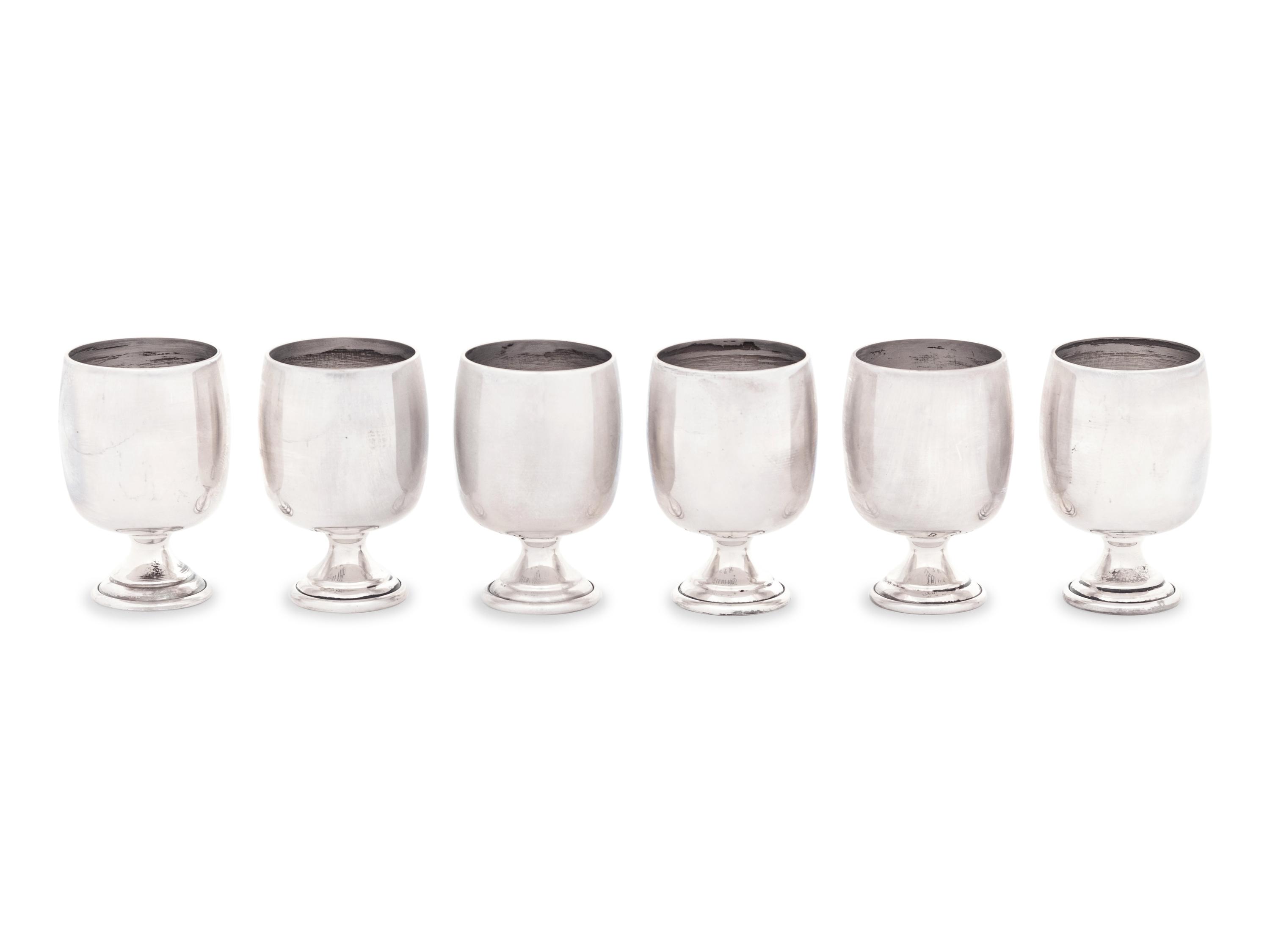 A Set of Six American Silver Cordials