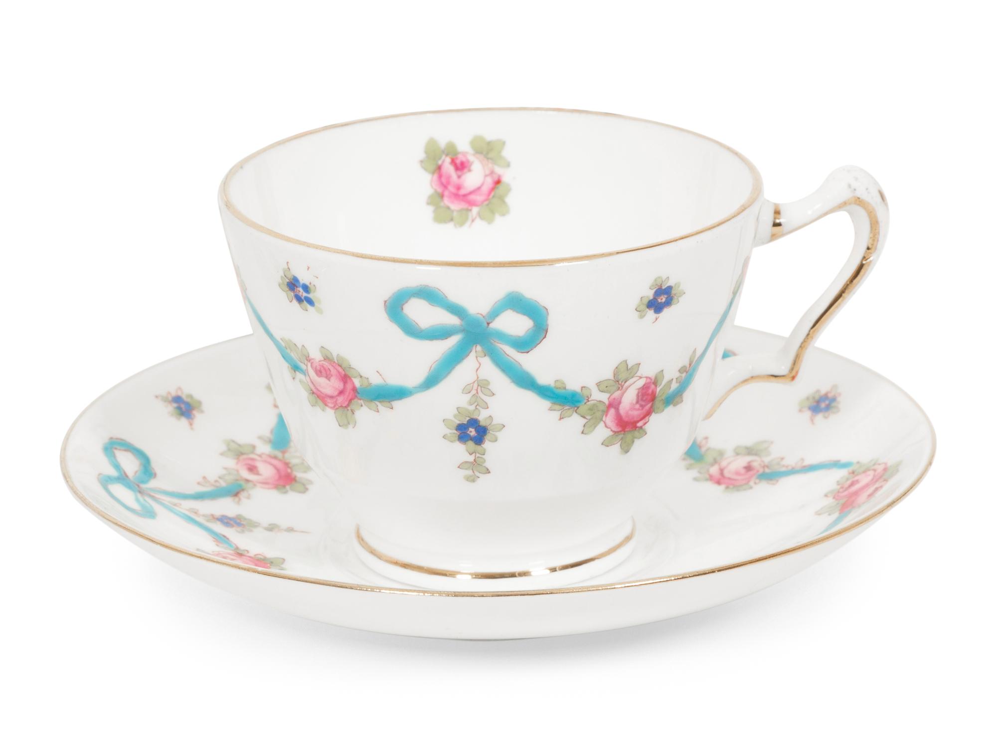 A Crown Staffordshire Blue Bow Porcelain Dessert Service