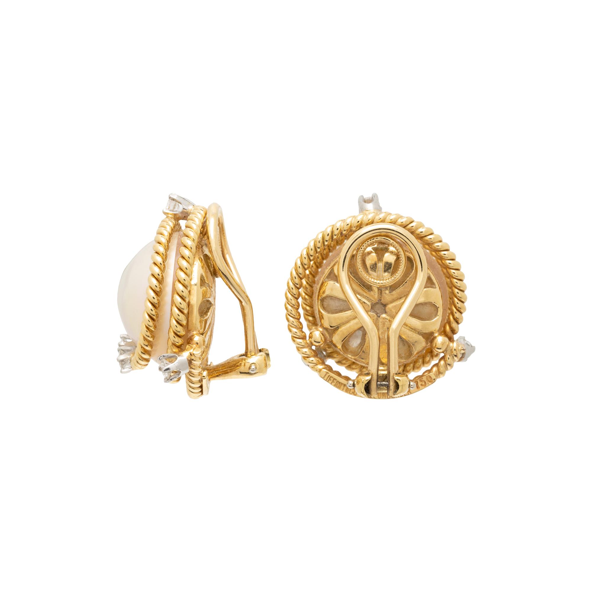 TIFFANY & CO., JEAN SCHLUMBERGER, MABÉ PEARL AND DIAMOND 'ROPE' CLIP EARRINGS