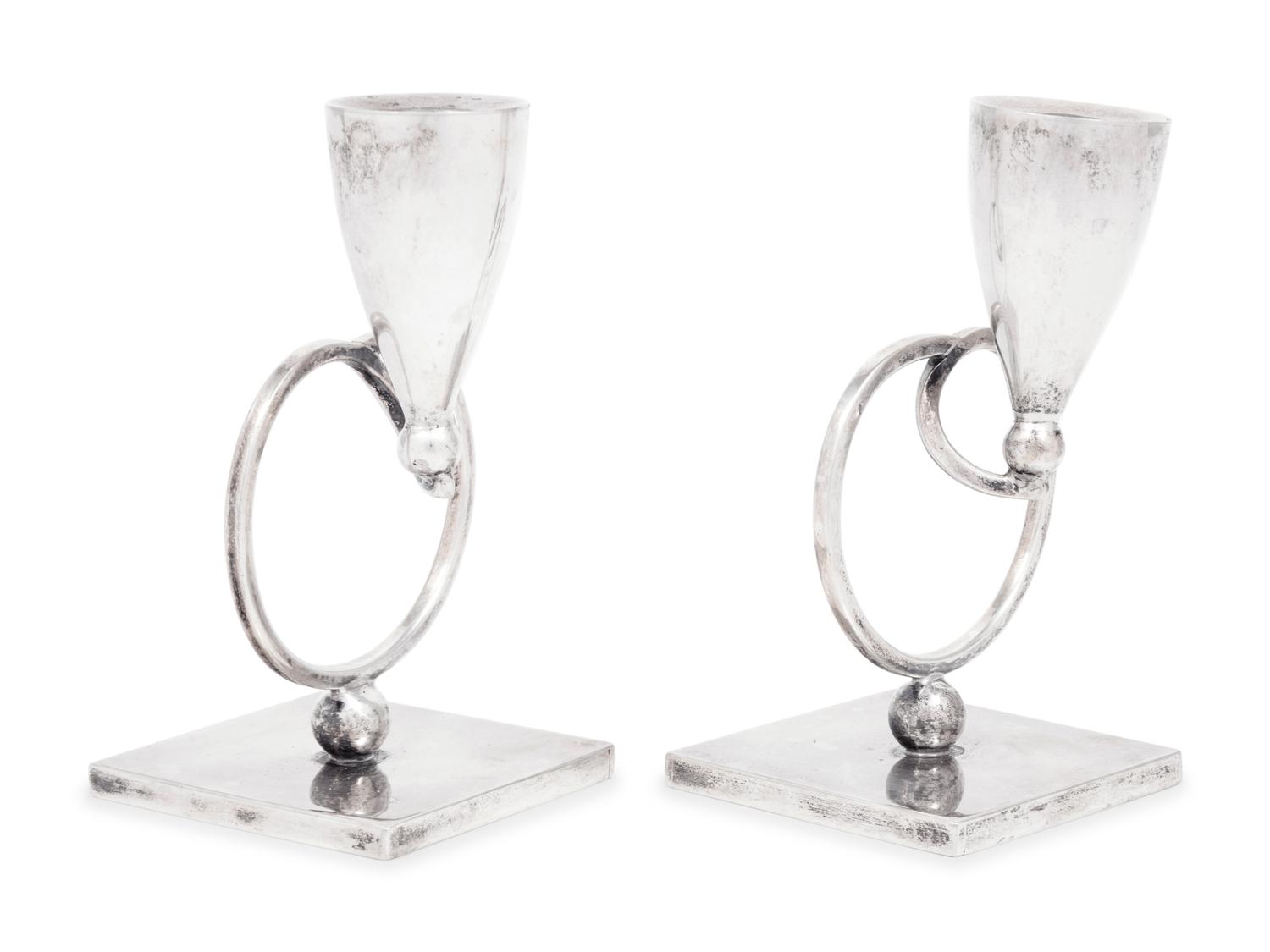 A Pair of Mexican Silver Candlesticks