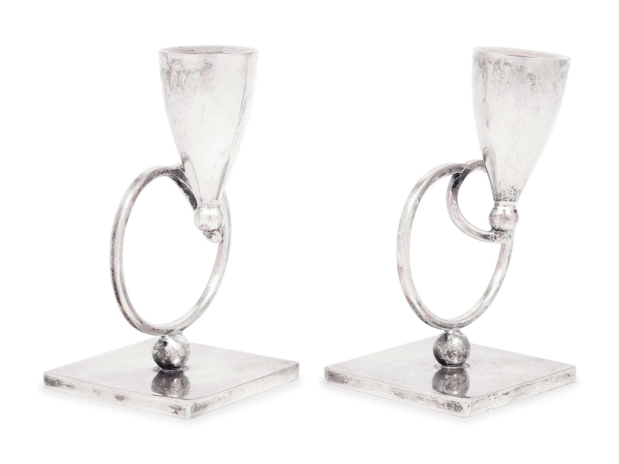 A Pair of Mexican Silver Candlesticks