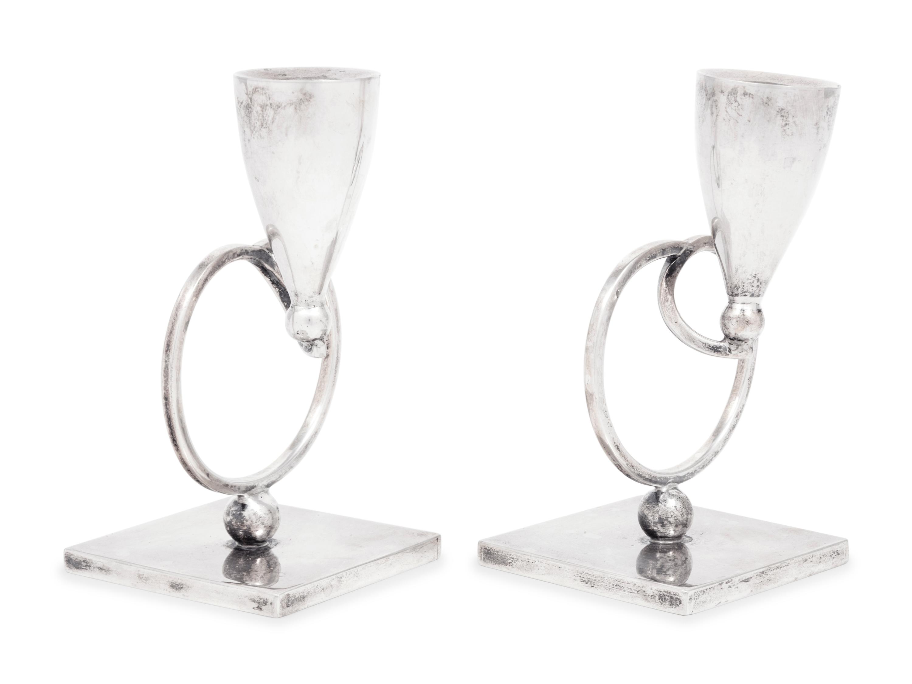 A Pair of Mexican Silver Candlesticks