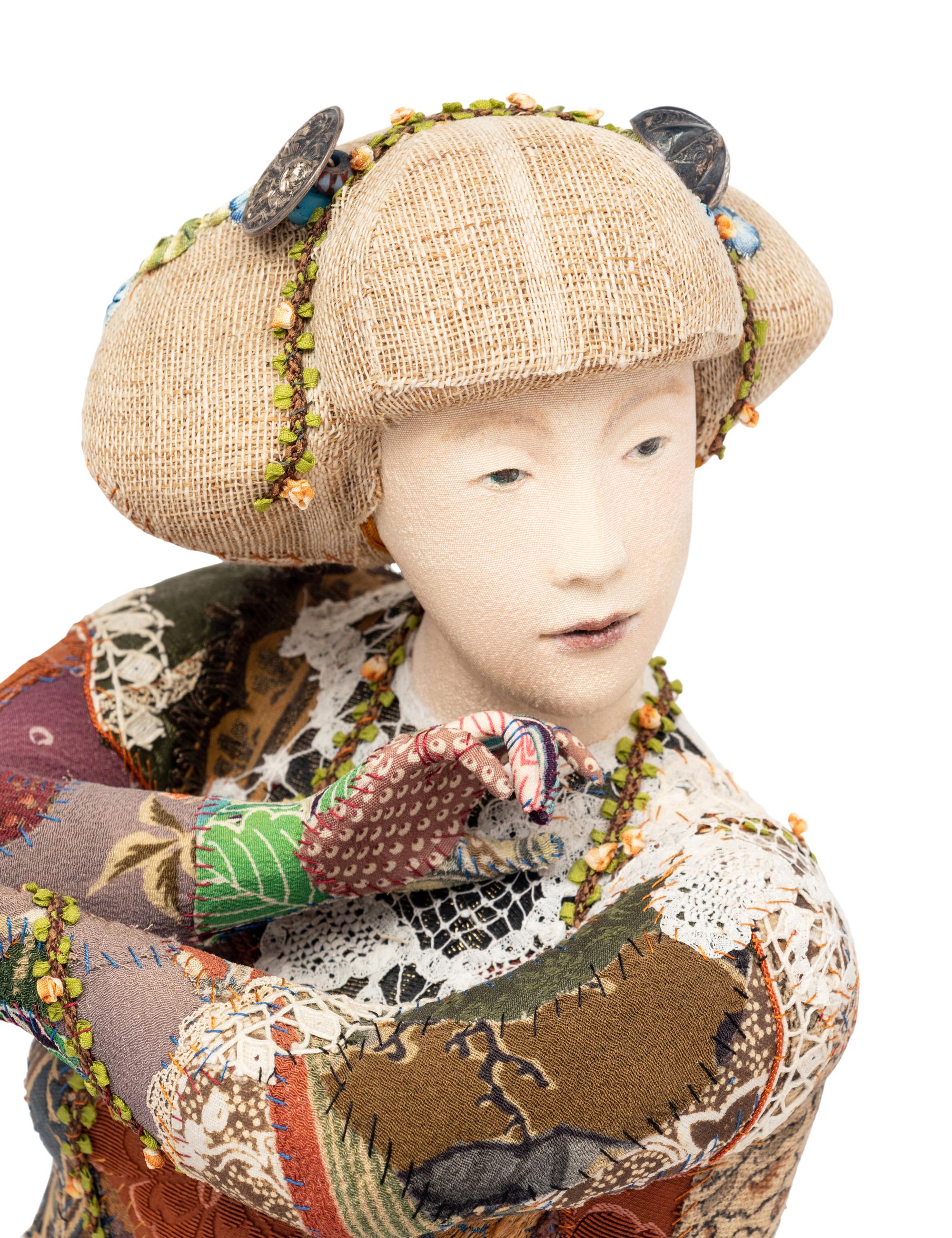 A Group of Five Contemporary Japanese Patchwork Embroidered Figures