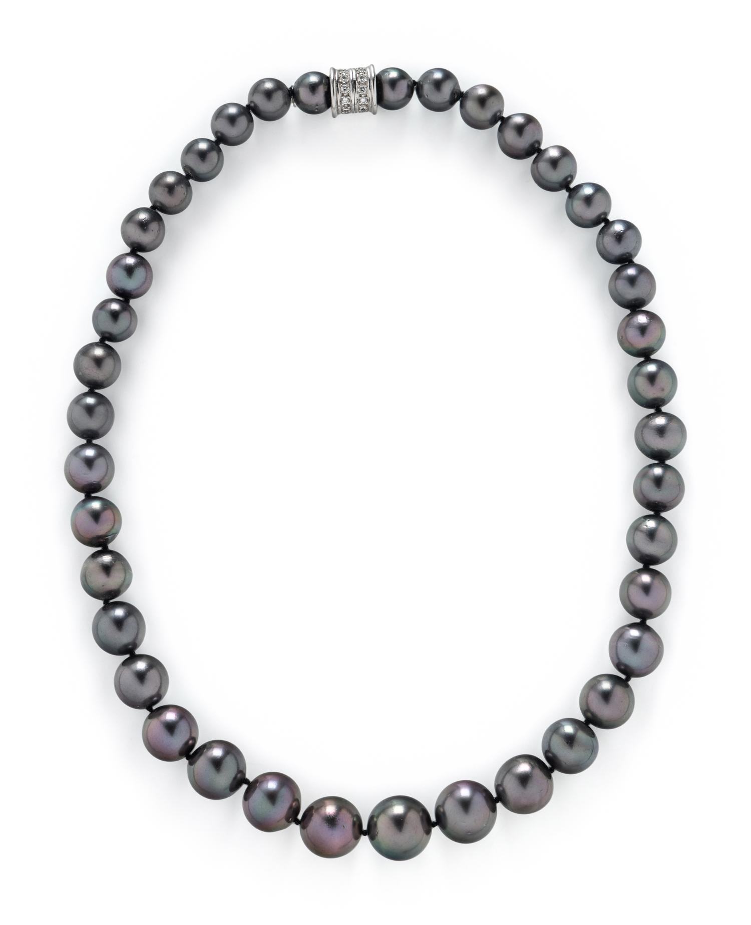 GRAY CULTURED PEARL AND DIAMOND NECKLACE