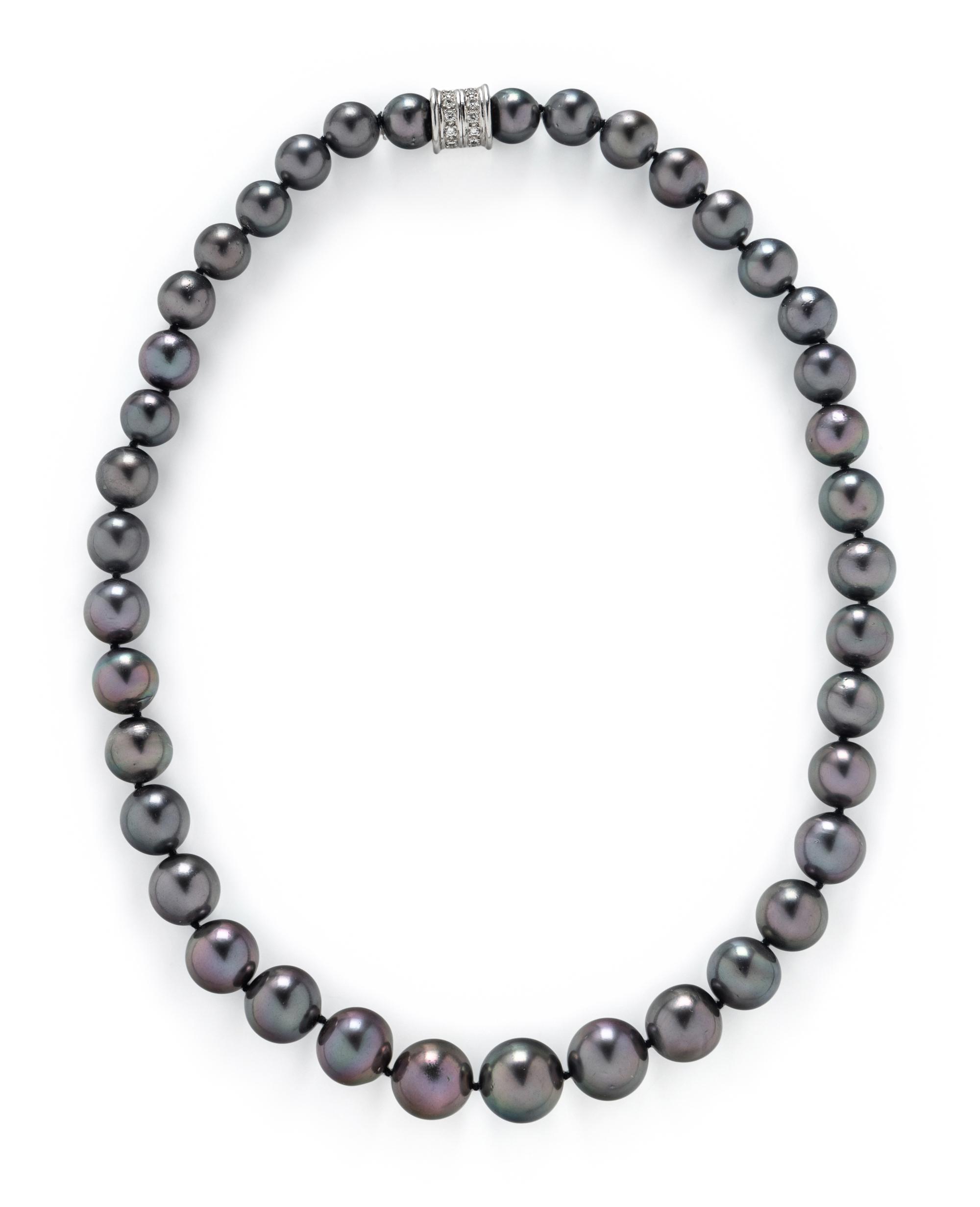 GRAY CULTURED PEARL AND DIAMOND NECKLACE