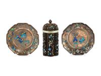 Three Chinese Enamel on Silver Articles
