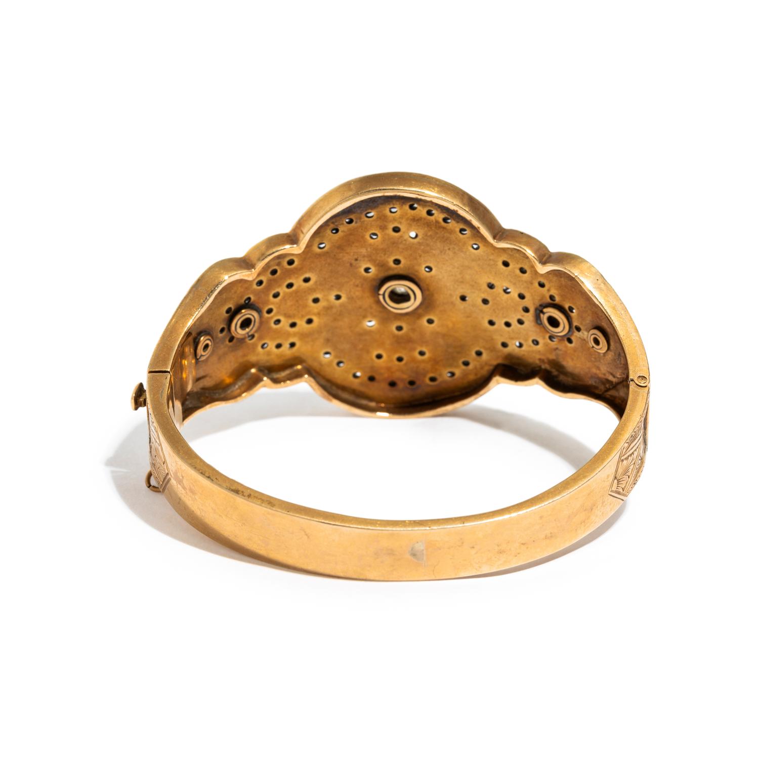 ANTIQUE, ENAMEL AND DIAMOND BANGLE AND CLOAK CLASP