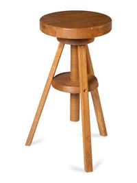 An Oak Adjustable-Height Swivel Stool