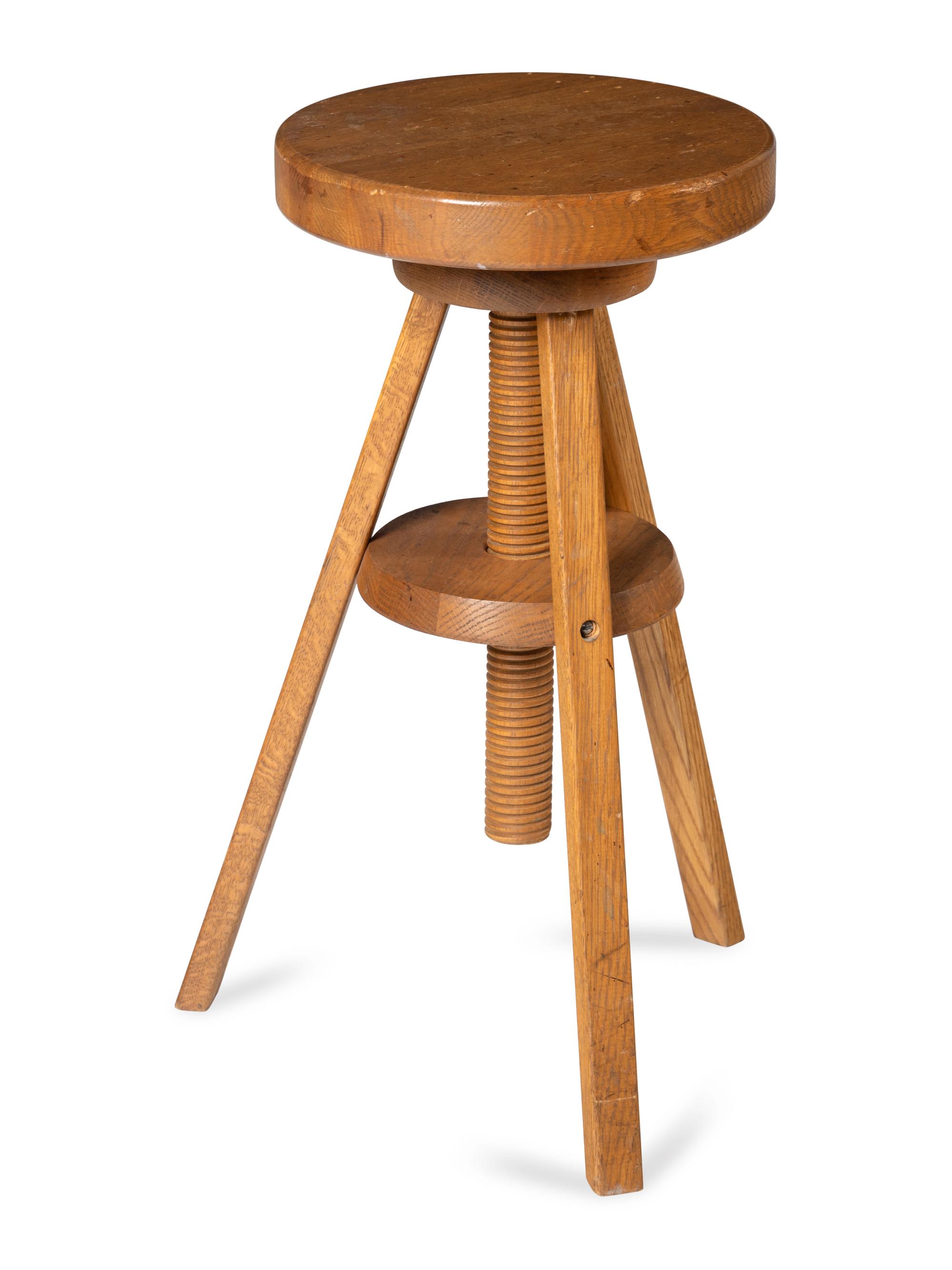 An Oak Adjustable-Height Swivel Stool