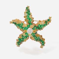Diamond, Gemstone, and Yellow Gold Craig Drake Brooch
