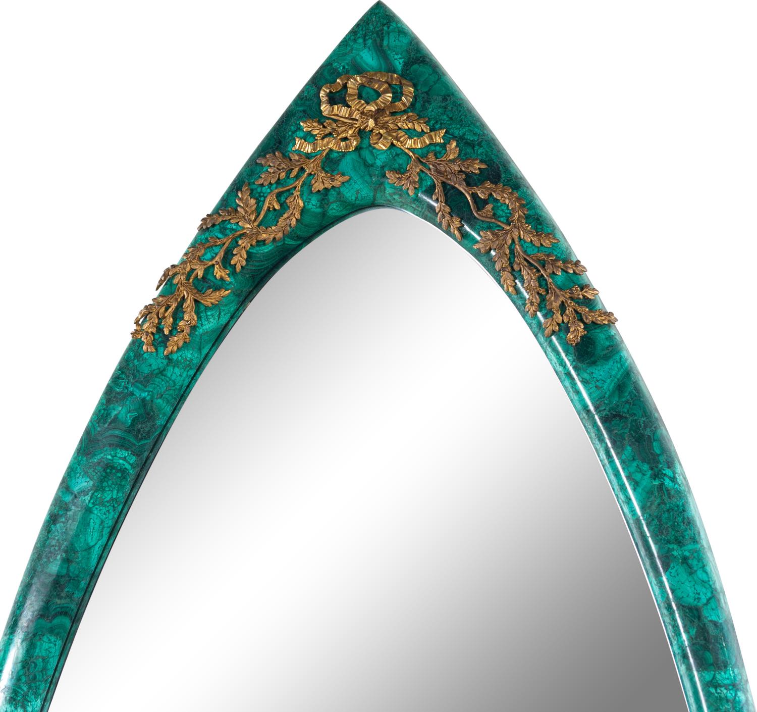 An Empire Style Gilt Metal Mounted Malachite Veneered Mirror