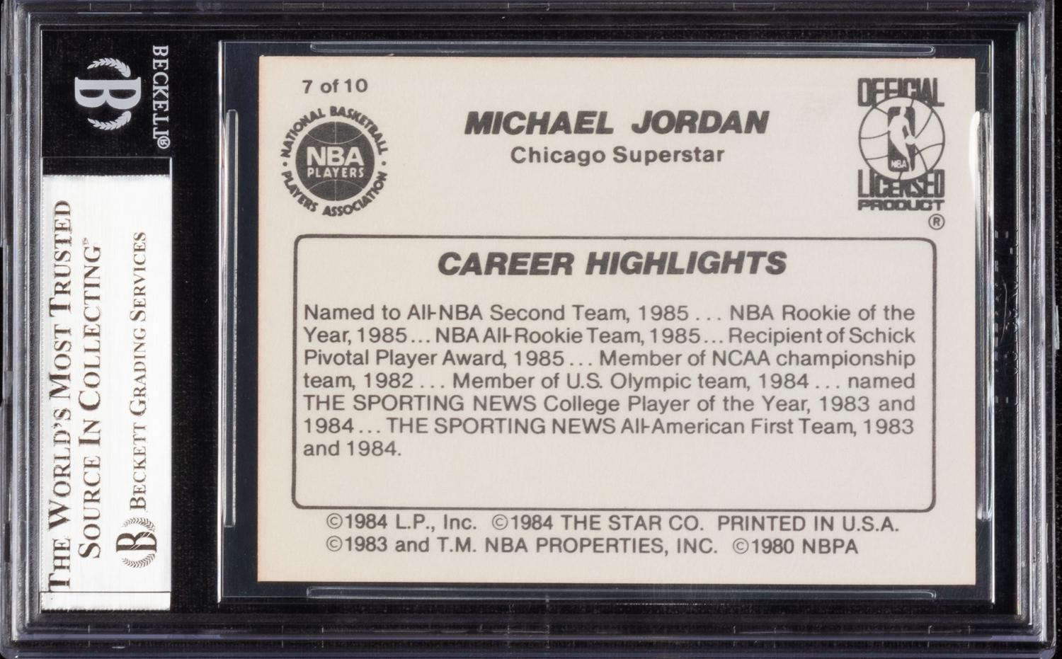 A 1986 Michael Jordan Star Set Career Highlights Card No. 7 (BGS 9 MINT)