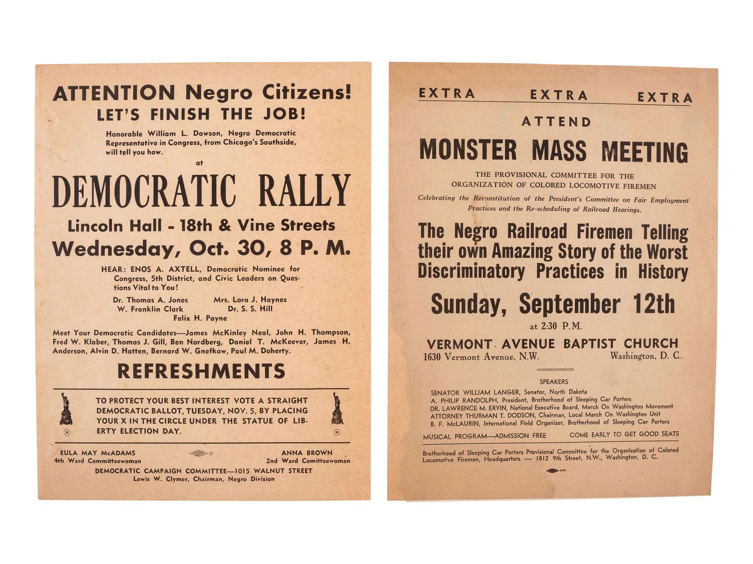 [AFRICAN AMERICANA]. A group of 6 documents associated with organizing and advocacy, comprising: