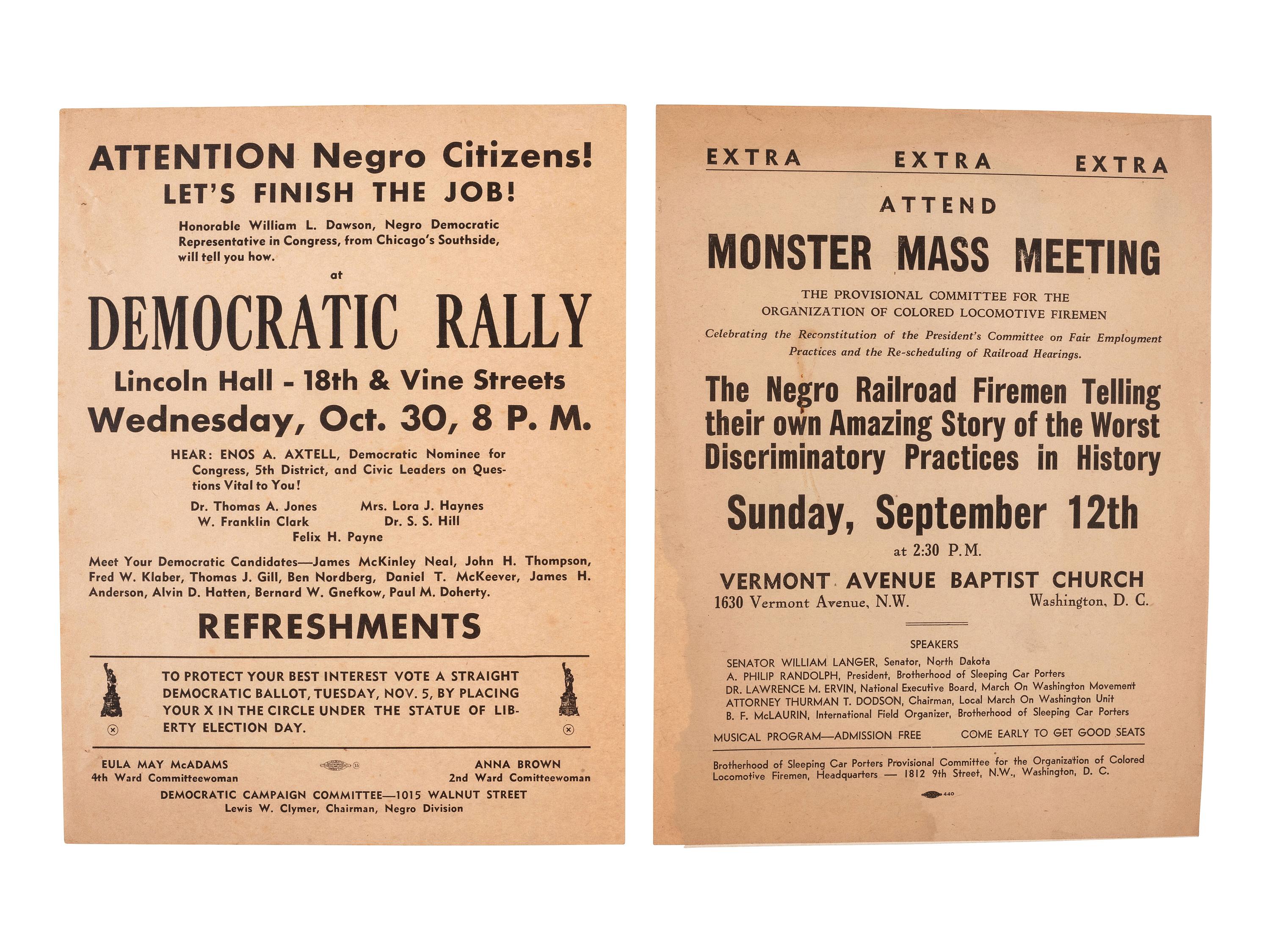 [AFRICAN AMERICANA]. A group of 6 documents associated with organizing and advocacy, comprising: