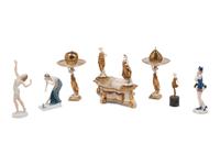 An Assortment of Porcelain and Bronze Figures