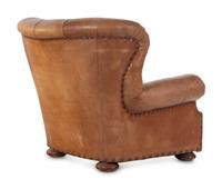 A Pair of Leather Upholstered Wingback Armchairs with Ottoman, Retailed by RH