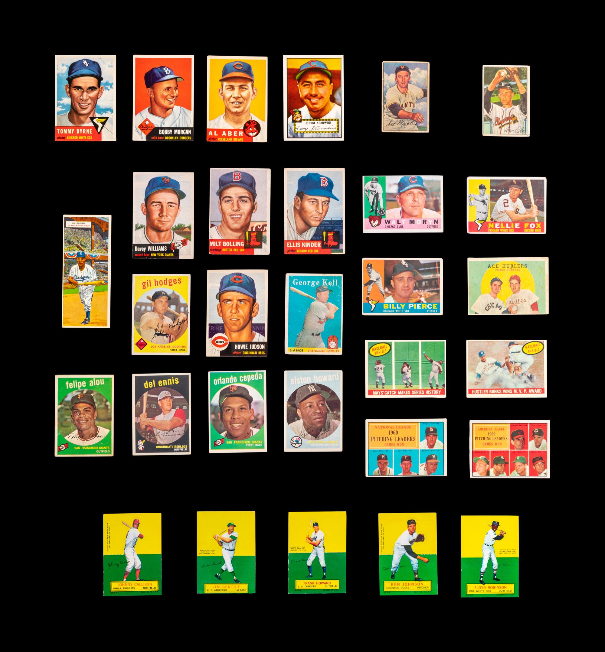 A Group of 30 Assorted 1950s and 1960s Baseball Cards (Including Ernie Banks and Willie Mays),