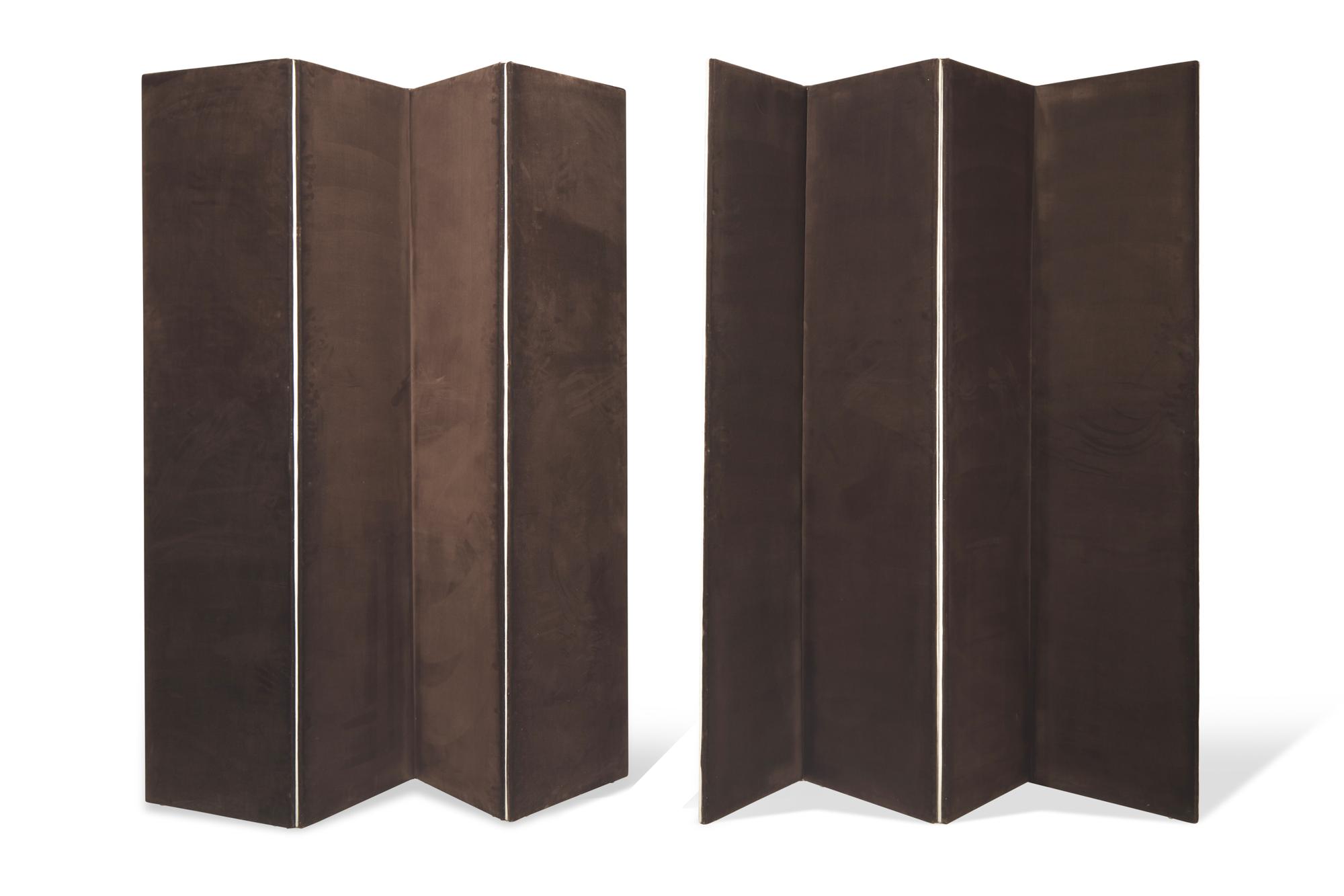 A custom twelve-panel screen in Holly Hunt and Schumacher upholstery, contemporary