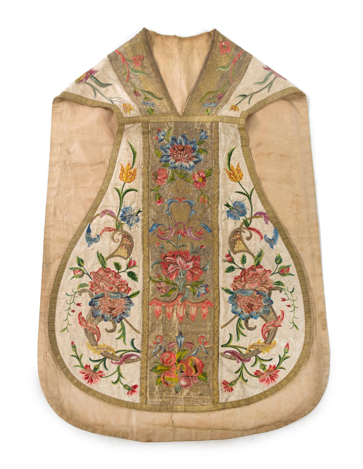 A Continental Embroidered Silk Vestment Length 42 1/2 inches.