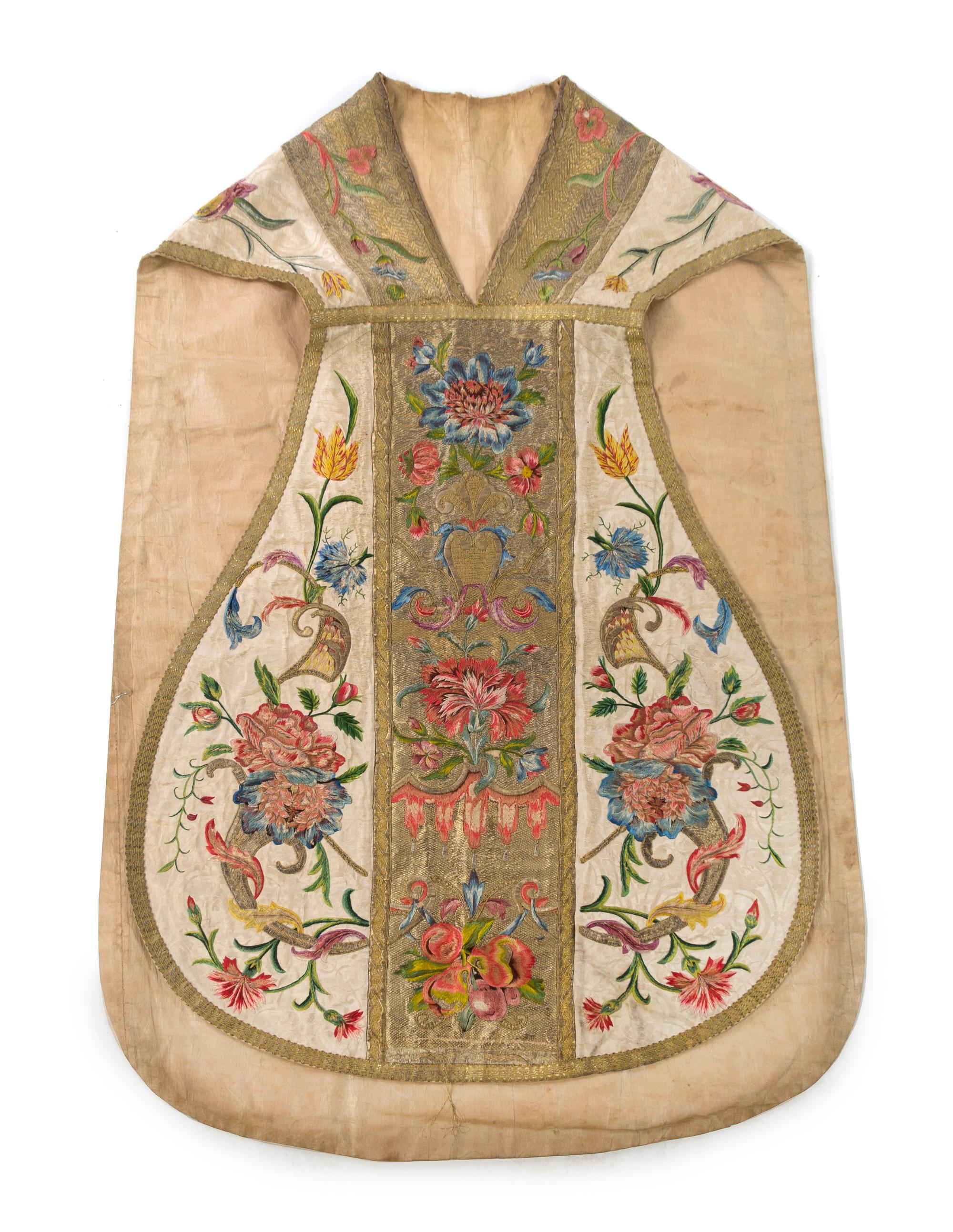 A Continental Embroidered Silk Vestment Length 42 1/2 inches.