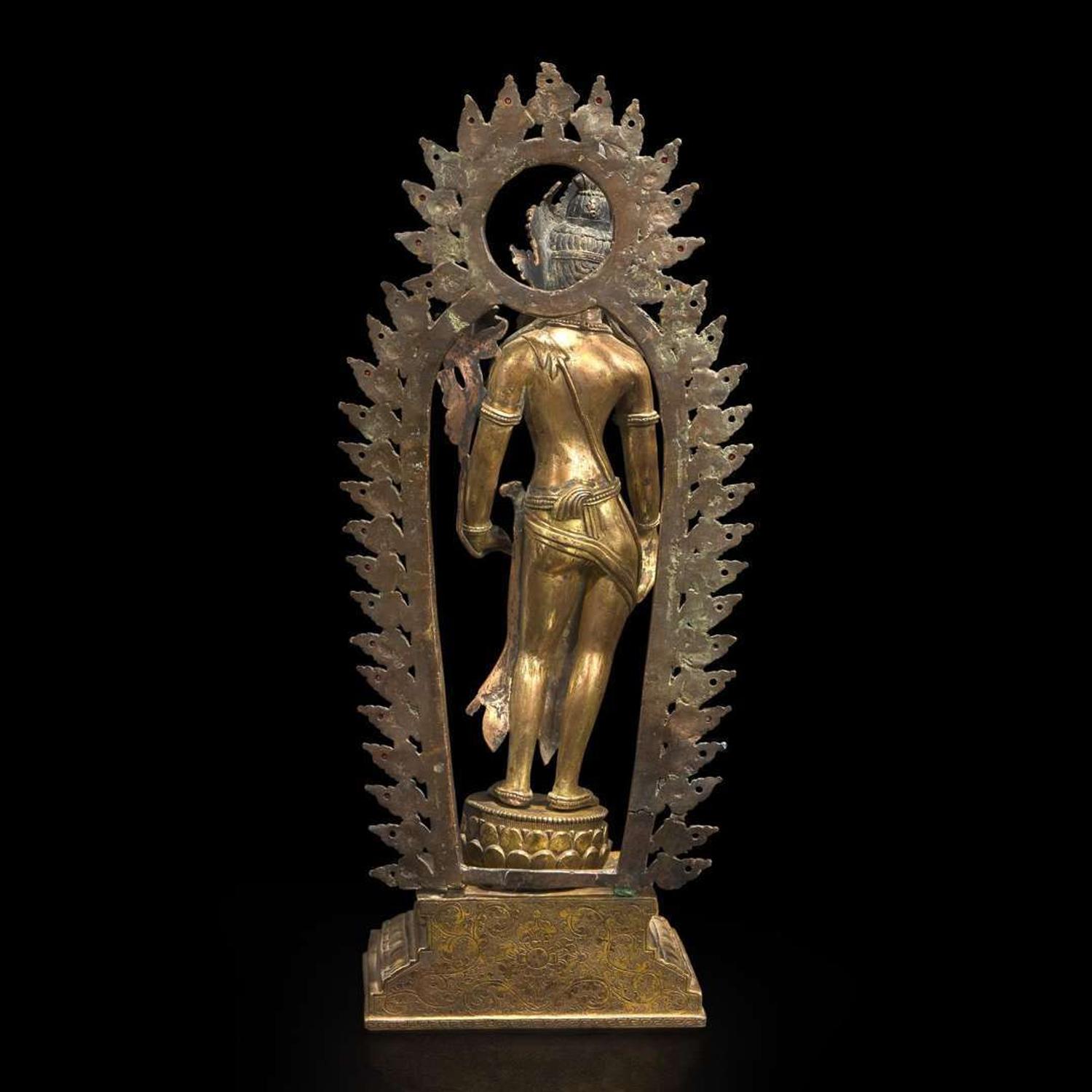 A Sino-Tibetan or Nepalese gilt bronze figure of Padmapani 藏传或尼泊尔铜鎏金圣观世音造像 19th century ????