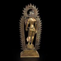 A Sino-Tibetan or Nepalese gilt bronze figure of Padmapani 藏传或尼泊尔铜鎏金圣观世音造像 19th century ????