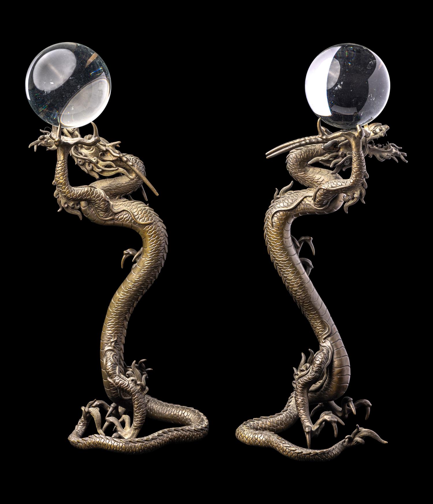 A Pair of Japanese Bronze 'Dragon' Okimono