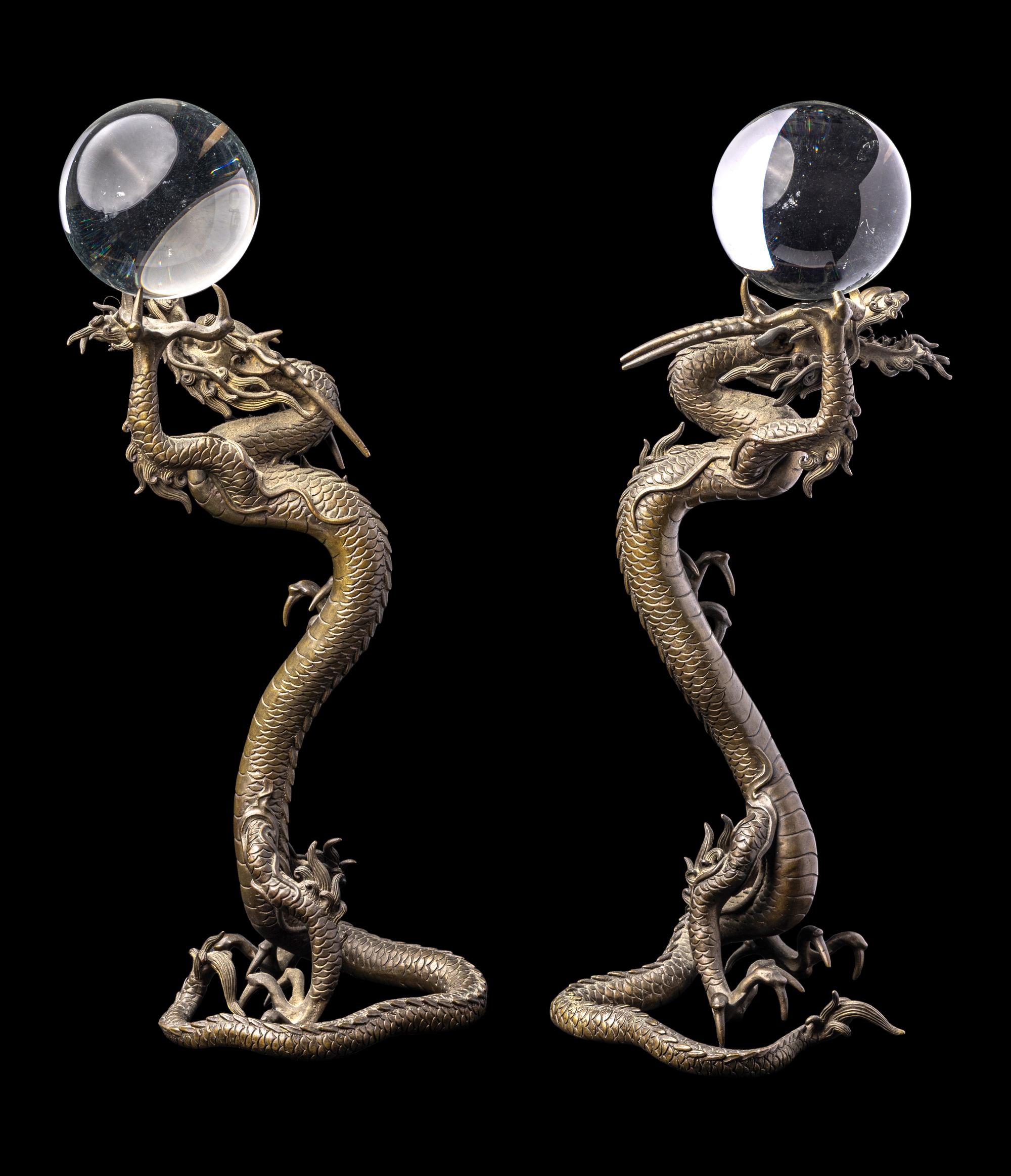 A Pair of Japanese Bronze 'Dragon' Okimono