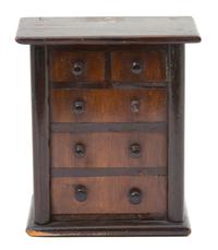 A Miniature Chest of Five-Drawers Height of chest 6 3/4 inches. — 19TH CENTURY