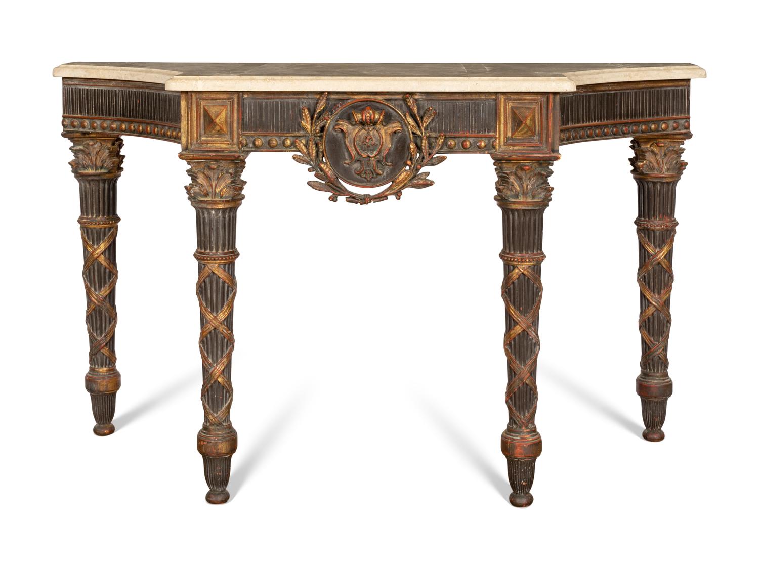 An Italian Neoclassical Style Painted Console Table with Marble Top