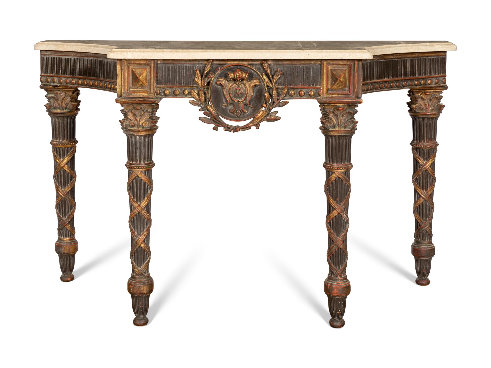 An Italian Neoclassical Style Painted Console Table with Marble Top