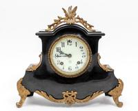 An American Gilt Metal Mounted Lacquered Mantel Clock Height 11 3/4 x width 12 1/2 inches. — ANSONIA CLOCK CO.