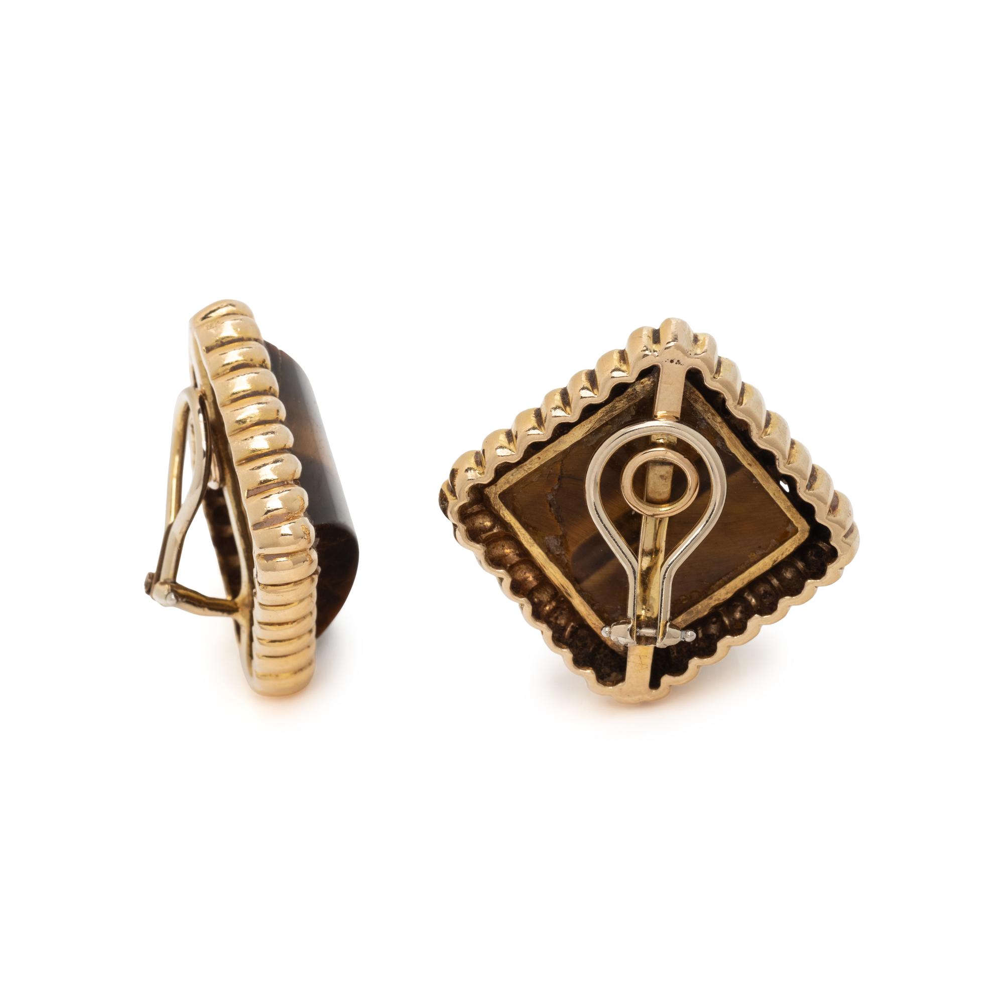 TIGER'S EYE AND YELLOW GOLD CLIP EARRINGS