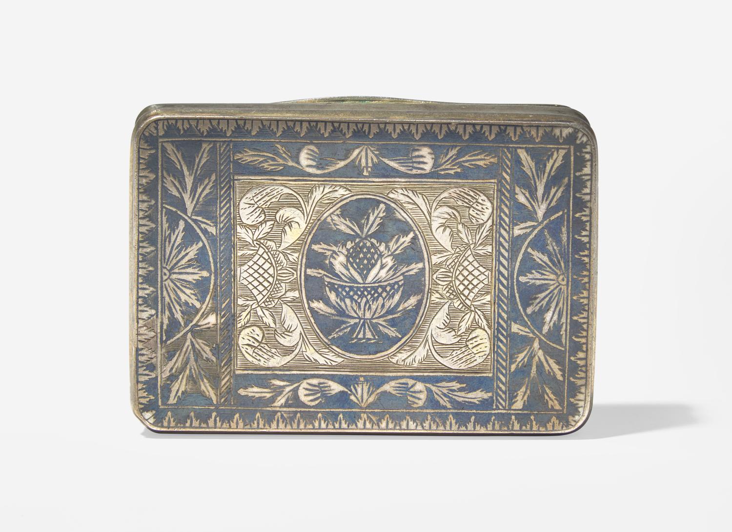 A Russian Silver and Niello Decorated Snuff Box