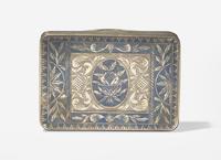 A Russian Silver and Niello Decorated Snuff Box