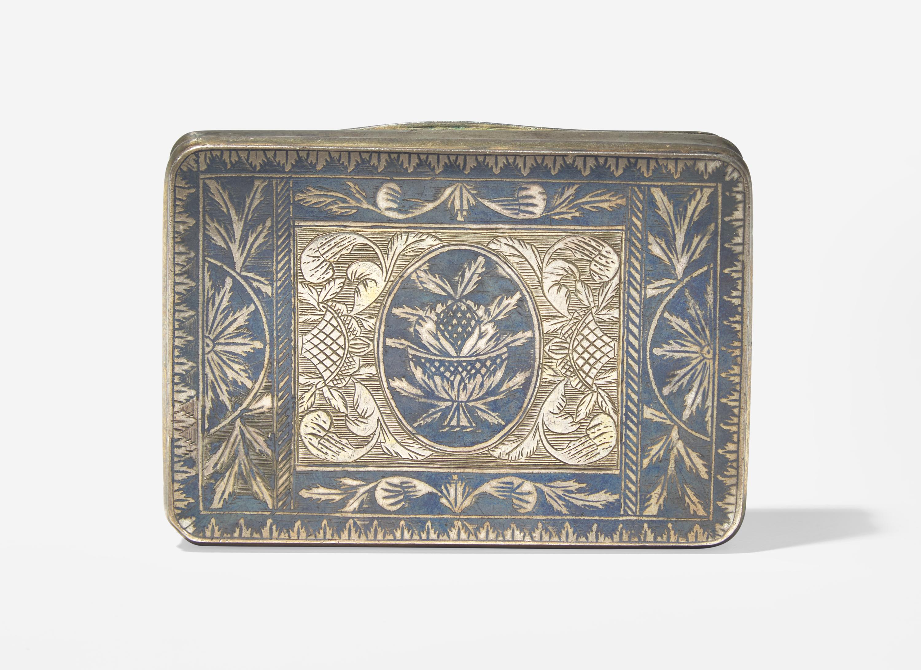 A Russian Silver and Niello Decorated Snuff Box