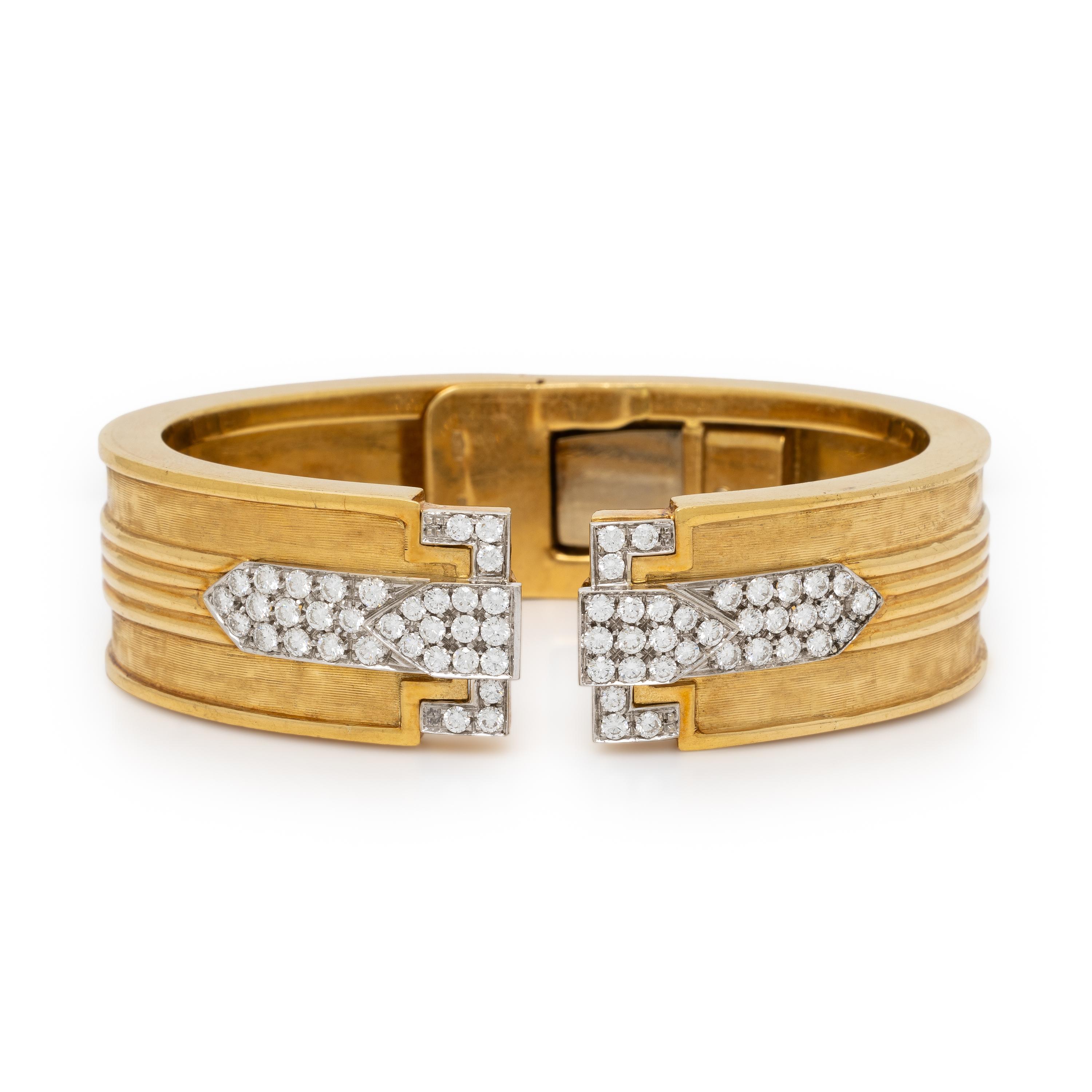 Frattini, Yellow Gold and Diamond Hinged Cuff Bracelet