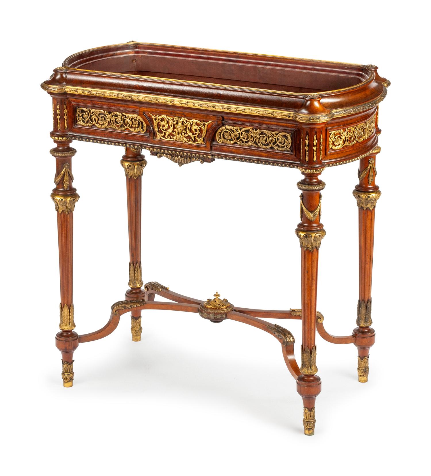 A Pair of Louis XV Style Gilt Bronze and Porcelain Three-Light Sconces