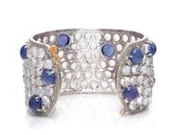 TANZANITE, MOONSTONE AND DIAMOND CUFF BRACELET