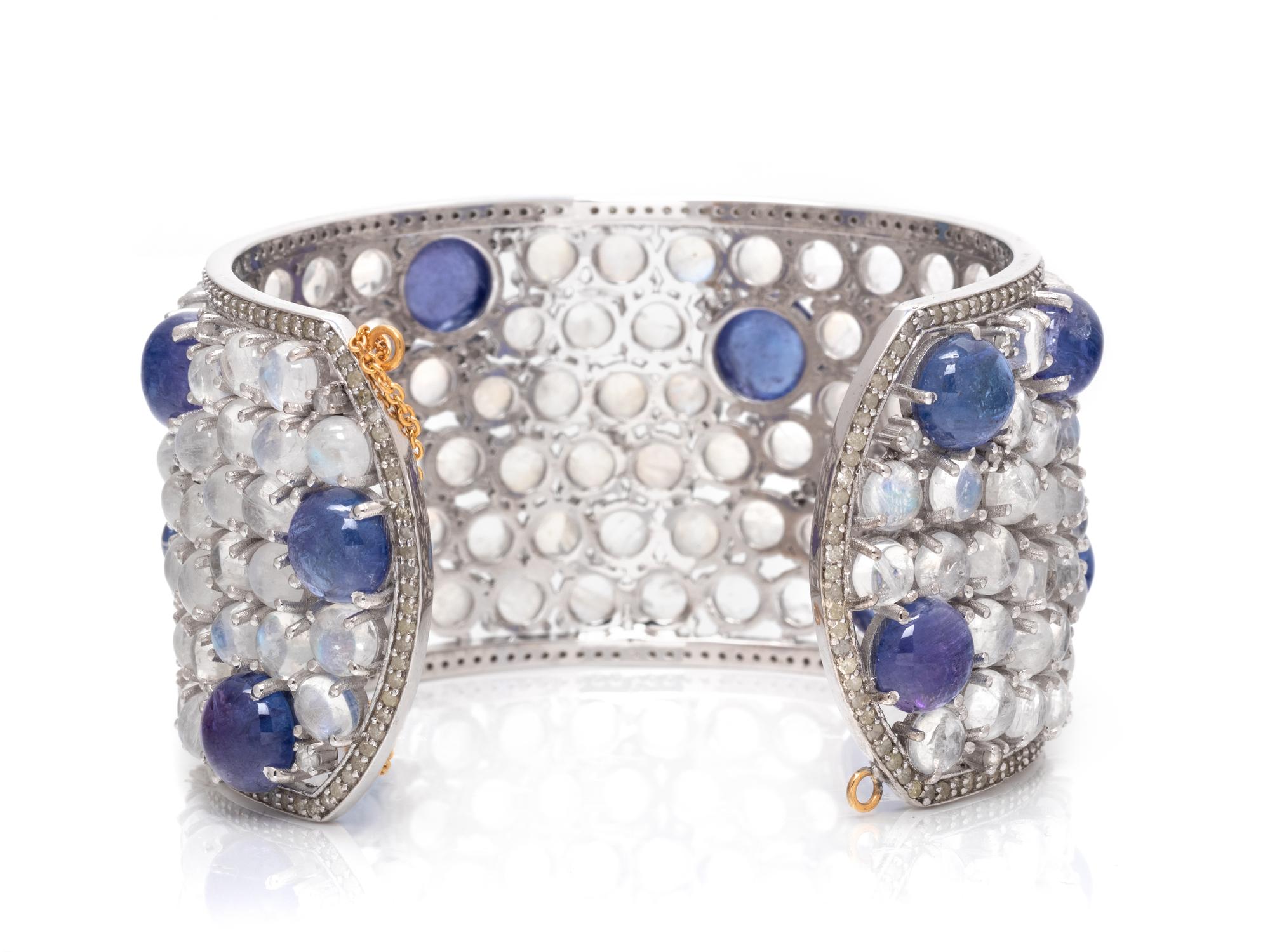 TANZANITE, MOONSTONE AND DIAMOND CUFF BRACELET