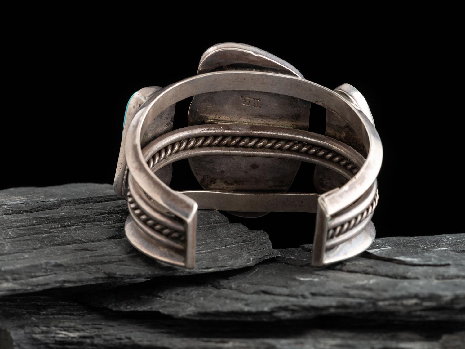 Heavy Silver and Turquoise Cuff Bracelet