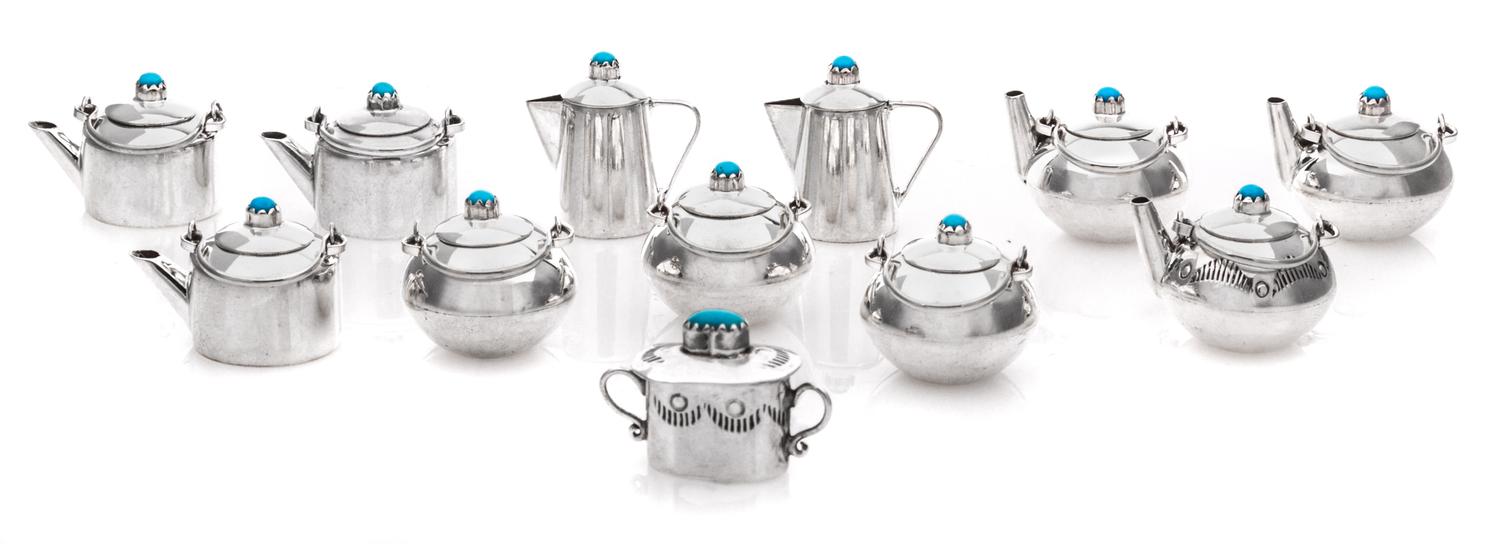 A Collection of Native American Silver Tea and Coffee Articles, Wesley K. Whitman, Navajo, comprising three teapots, three coffee pots,