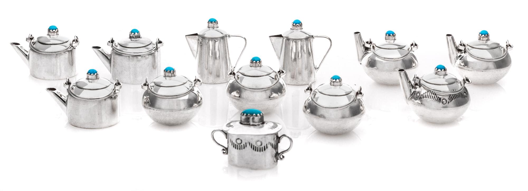 A Collection of Native American Silver Tea and Coffee Articles, Wesley K. Whitman, Navajo, comprising three teapots, three coffee pots,