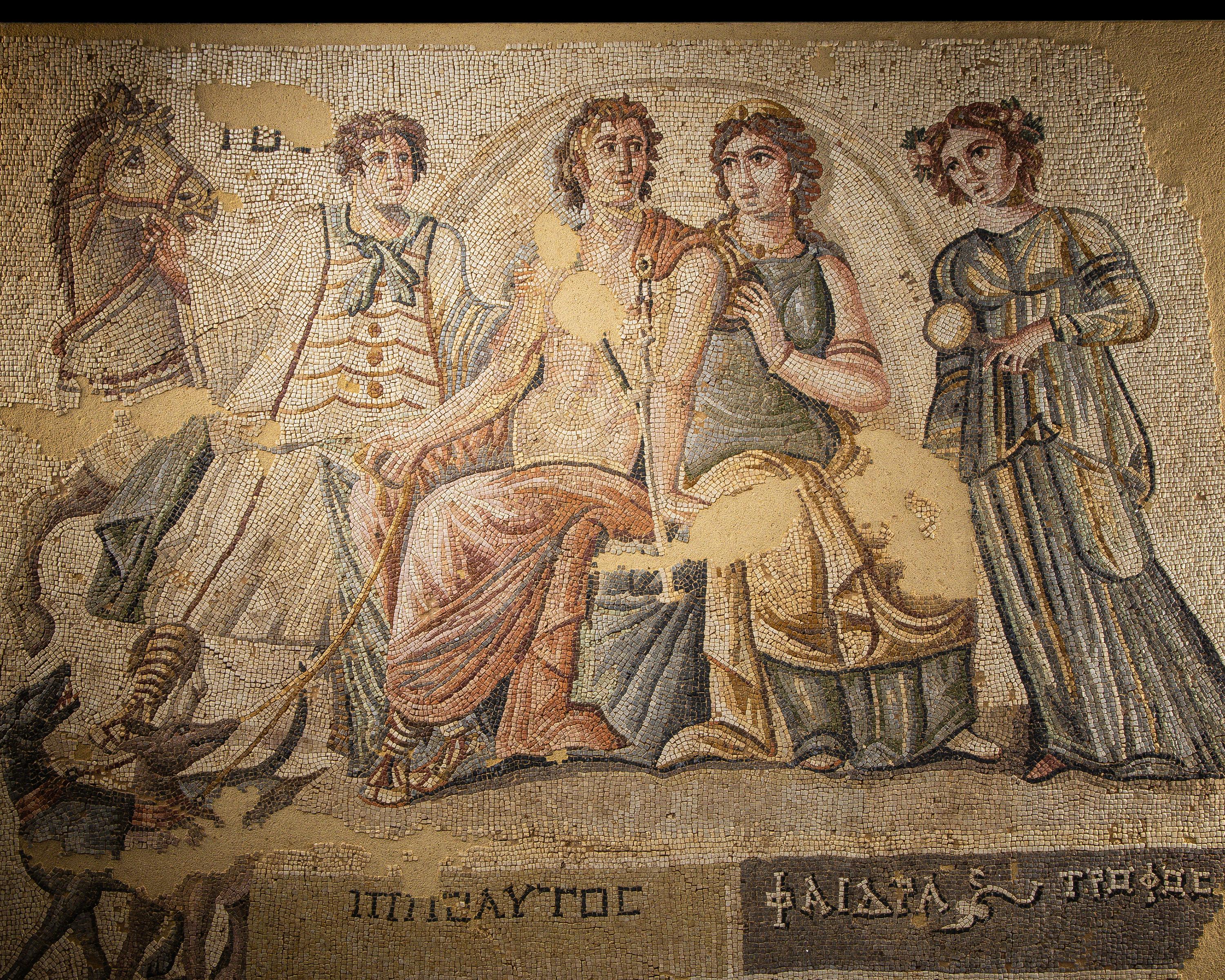 A Roman Mosaic Panel with Hippolytus and Phaedra