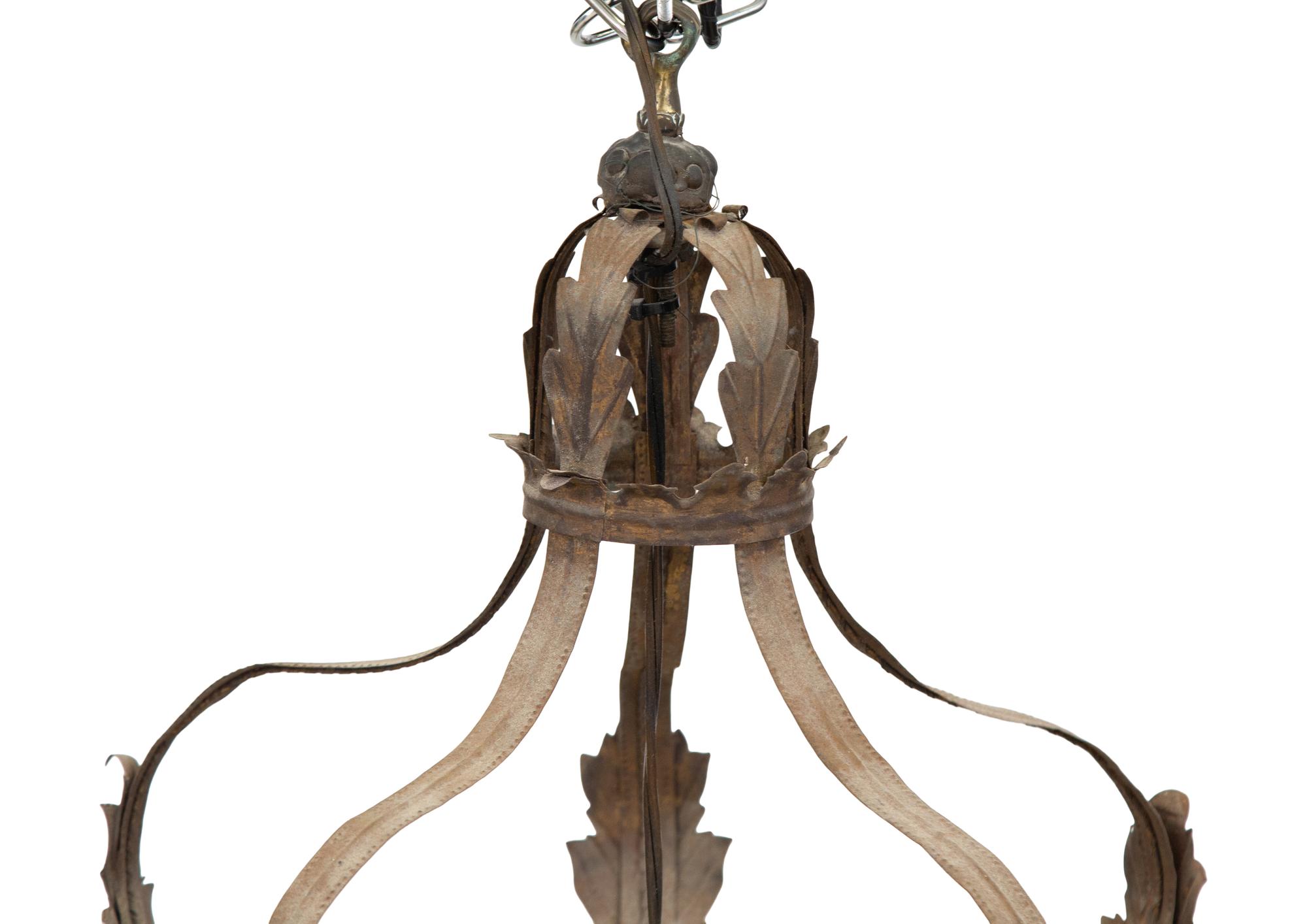 A Continental Gilt Tole and Etched Glass Hall Lantern
